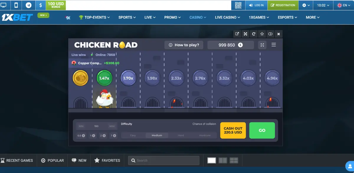 Versão mobile do Chicken Road no app da 1xBet