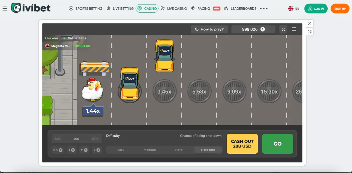Four difficulty modes in Chicken Road 2: Easy, Medium, Hard, Hardcore