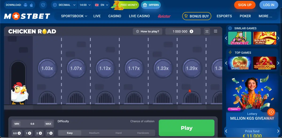 Gameplay di Chicken Road con una gallina che attraversa la strada