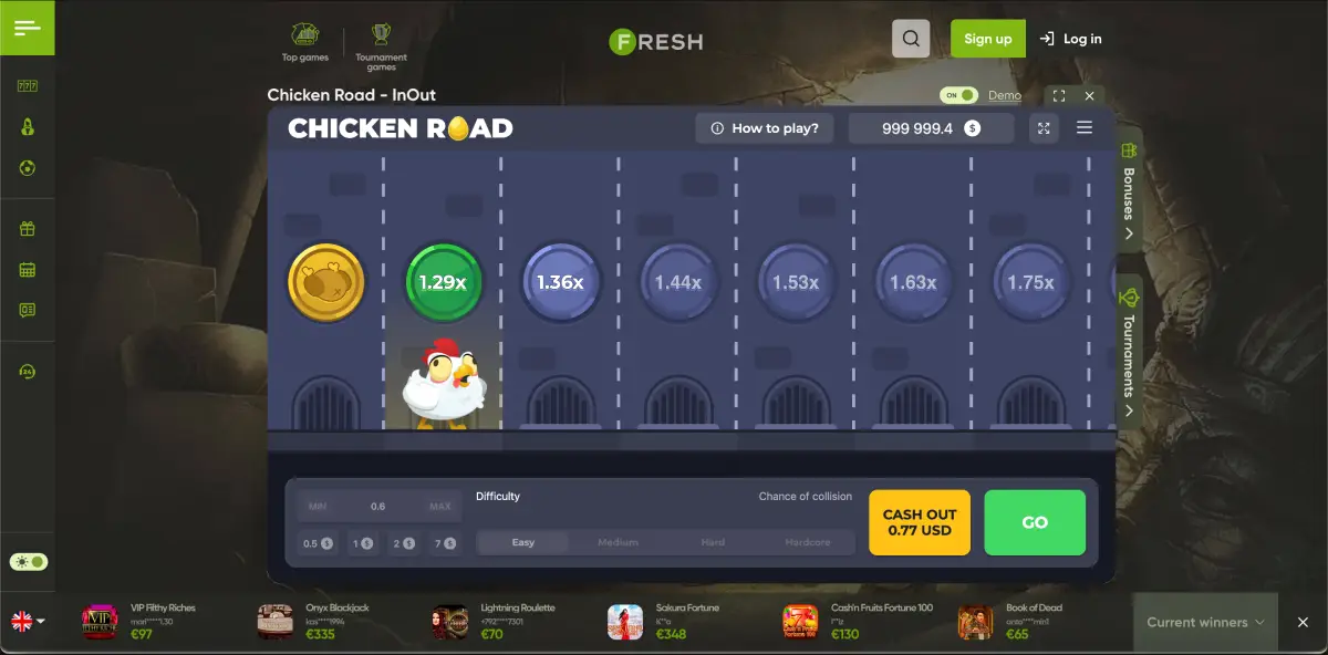 Interfaccia della slot Chicken Road durante un turno attivo
