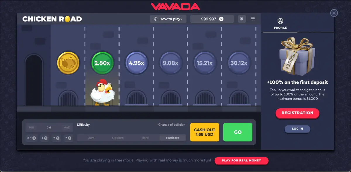 Gallina bruciata nel gioco da casinò chicken che attraversa la strada