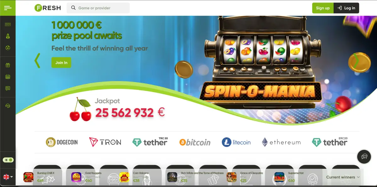 Spielbildschirm von Chicken Road auf der Website von Fresh casino