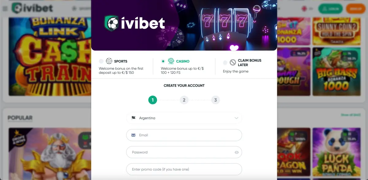 Modulo di registrazione su Ivibet con bonus di benvenuto e selezione valuta