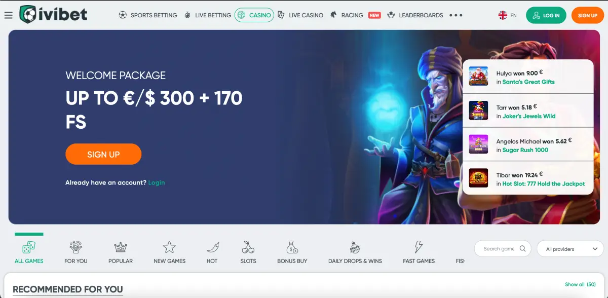 Offerta bonus di benvenuto fino a 300 € e 170 giri gratuiti su Ivibet casino