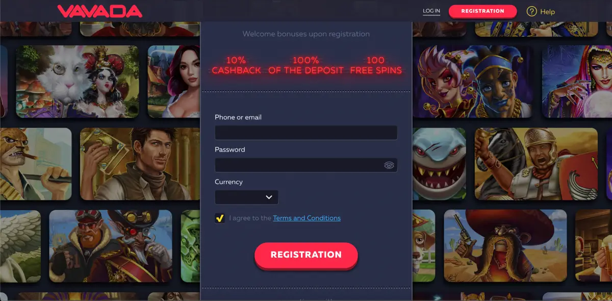 Modulo di registrazione su Vavada prima dell'accesso a Chicken Road