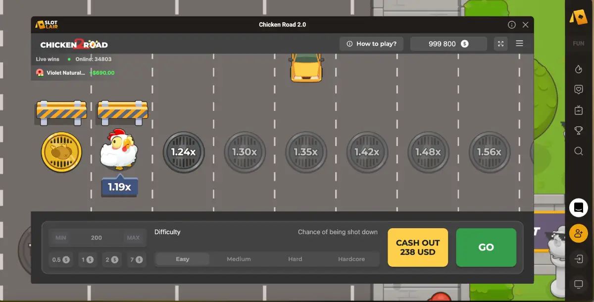 Vista principal del juego Chicken Road en SlotLair